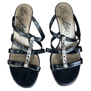 Brighton Tesoro Black Strappy Kitten Heel Jeweled Sandals Size 7